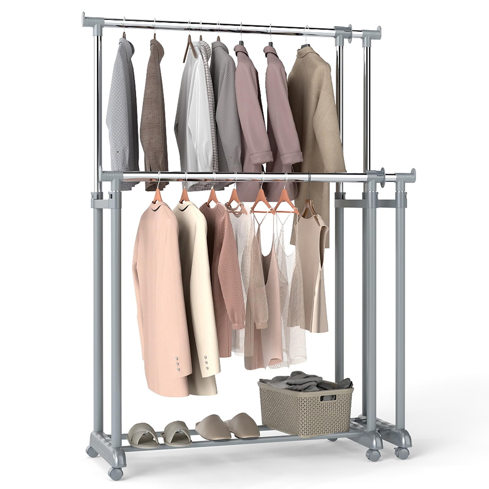 Tangkula Extendable Double Rods Garment Rack for Bedroom & Laundry